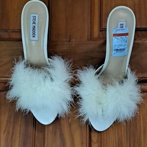 Steve Madden White Furry Slide Sandals